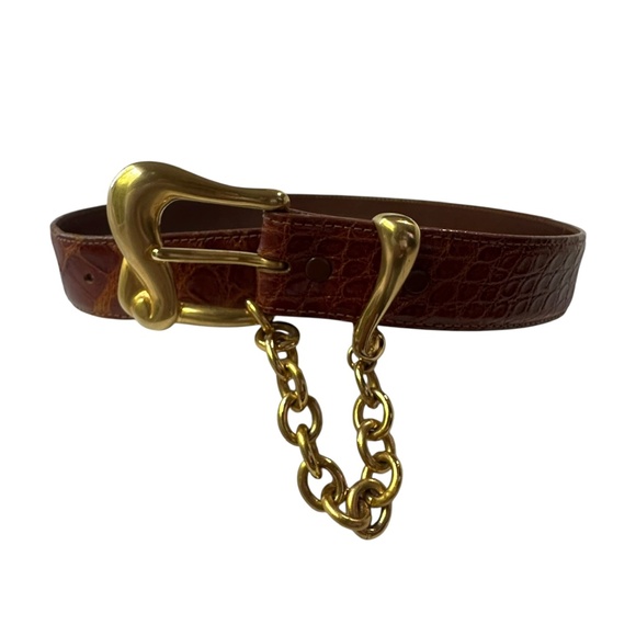 Vintage BARRY KIESELSTEIN-CORD Brown Genuine Alligator Belt 26-28 X Small main image 11
